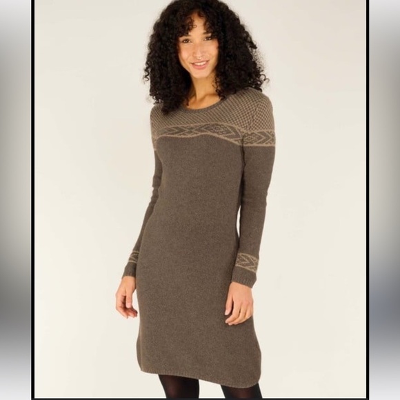 Sherpa Fair Isle Long Sleeve Sweater Midi MAYA Texture Dress Gray women L - Picture 2 of 12